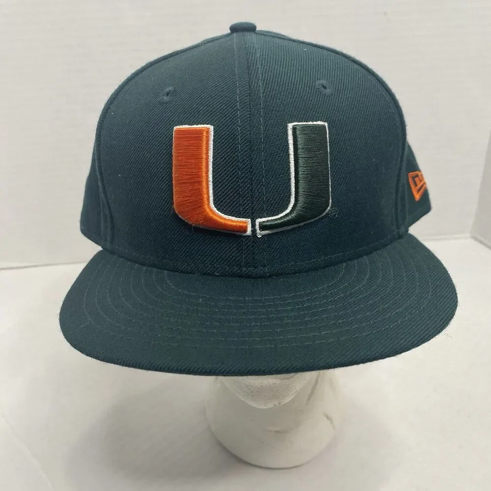 New Era 59FIFTY Miami Hurricanes Green Fitted Hat Giant UM VNT 7 1/2 NEW No Tags